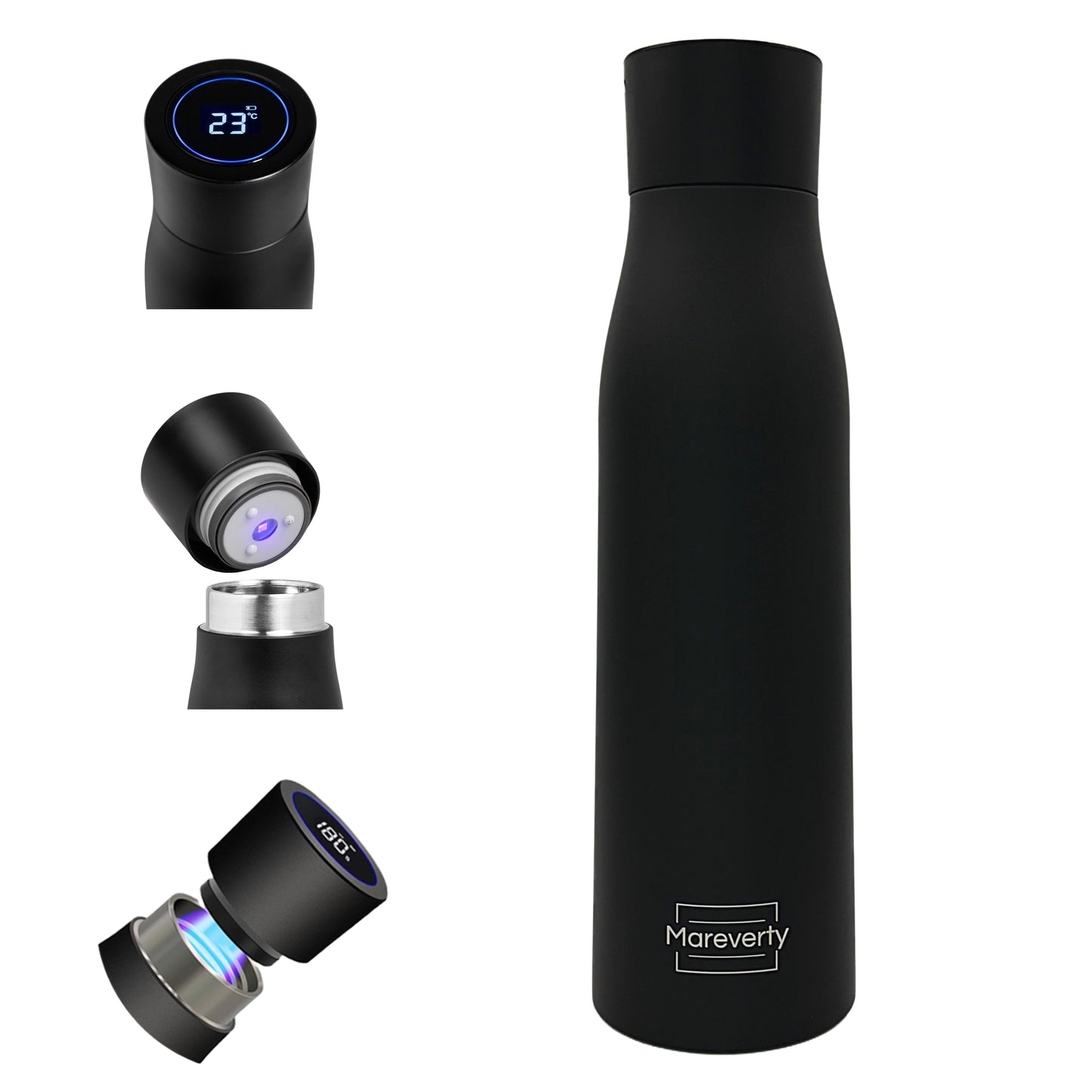 Smart HydroUp – Selbstreinigende Trinkflasche: Innovative Selbstreinigungsfunktion, Temperaturanzeige, Trinkerinnerung 750ml - Mareverty