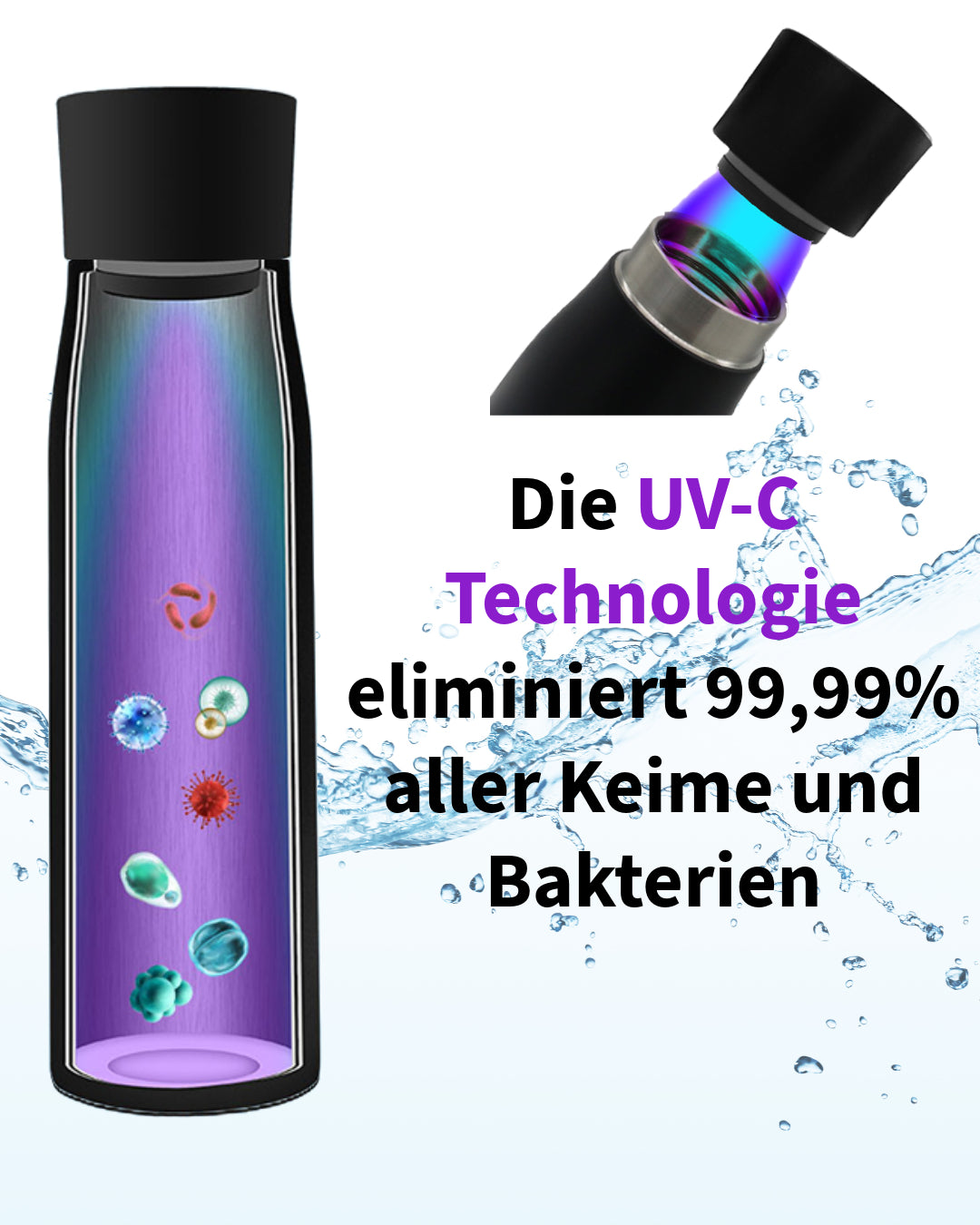 Selbstreinigende Trinkflasche - Smart HydroUp: Innovative Selbstreinigungsfunktion, Temperaturanzeige, Trinkerinnerung - 750ml