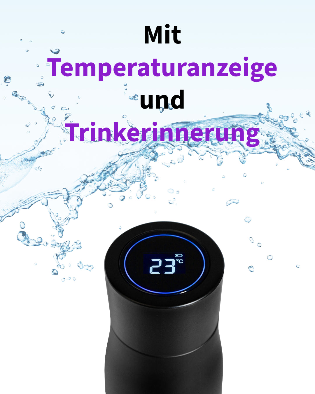 Selbstreinigende Trinkflasche - Smart HydroUp: Innovative Selbstreinigungsfunktion, Temperaturanzeige, Trinkerinnerung - 750ml