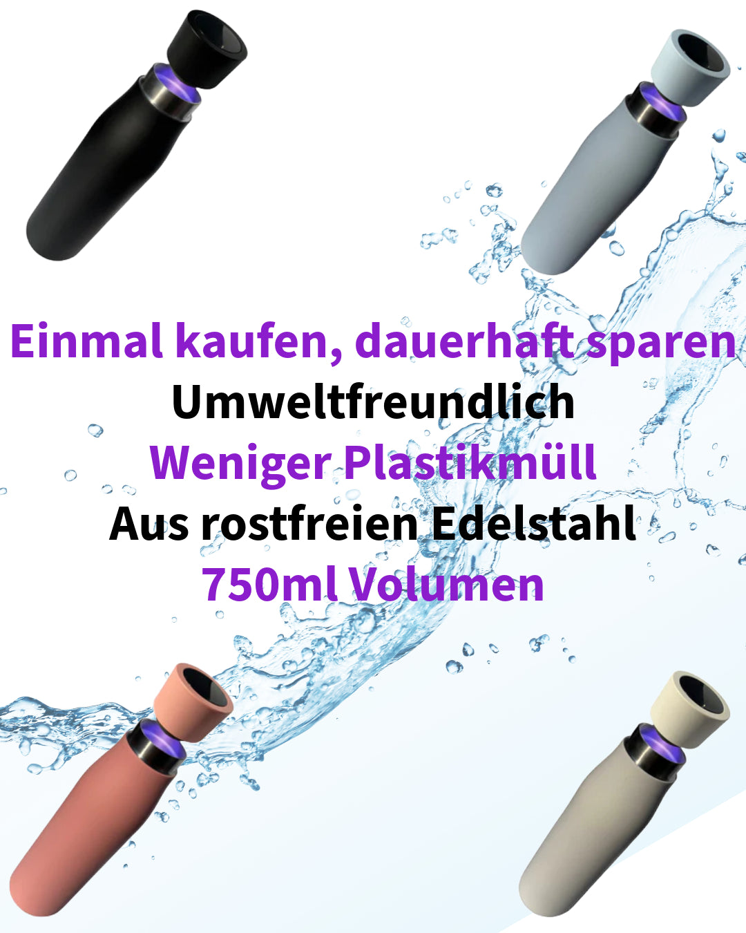 Selbstreinigende Trinkflasche - Smart HydroUp: Innovative Selbstreinigungsfunktion, Temperaturanzeige, Trinkerinnerung - 750ml