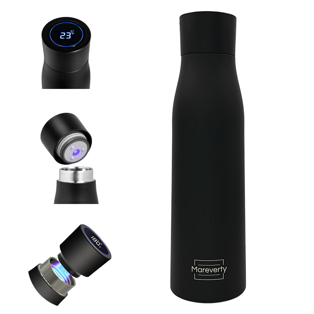 Smart HydroUp – Selbstreinigende Trinkflasche: Innovative Selbstreinigungsfunktion, Temperaturanzeige, Trinkerinnerung 750ml - Mareverty