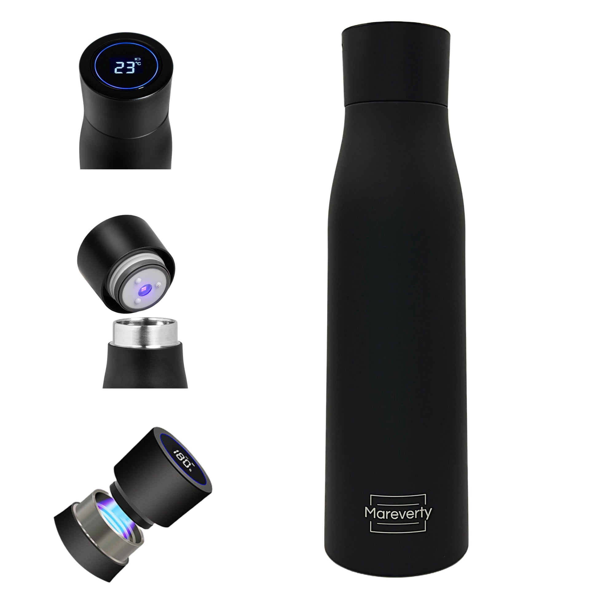 Smart HydroUp – Selbstreinigende Trinkflasche: Innovative Selbstreinigungsfunktion, Temperaturanzeige, Trinkerinnerung 750ml - Mareverty