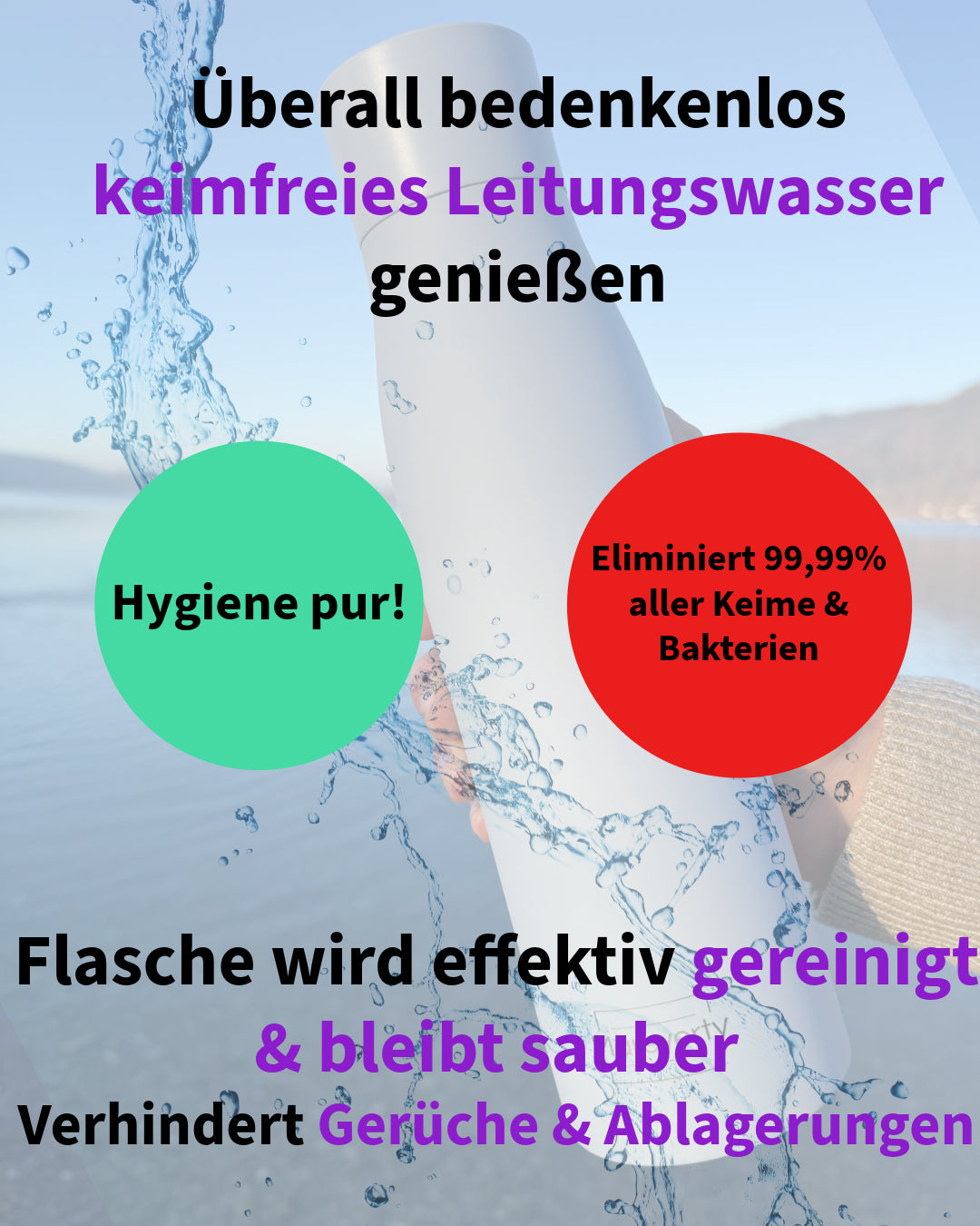 Selbstreinigende Trinkflasche - Smart HydroUp: Innovative Selbstreinigungsfunktion, Temperaturanzeige, Trinkerinnerung - 750ml
